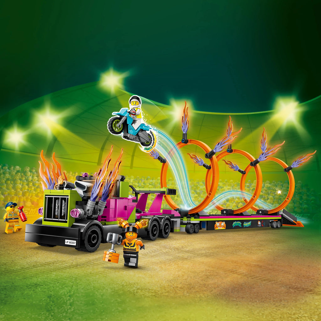 Stunt Truck & Ring of Fire Challenge with Motorcycle Toy and Minifigures O603295