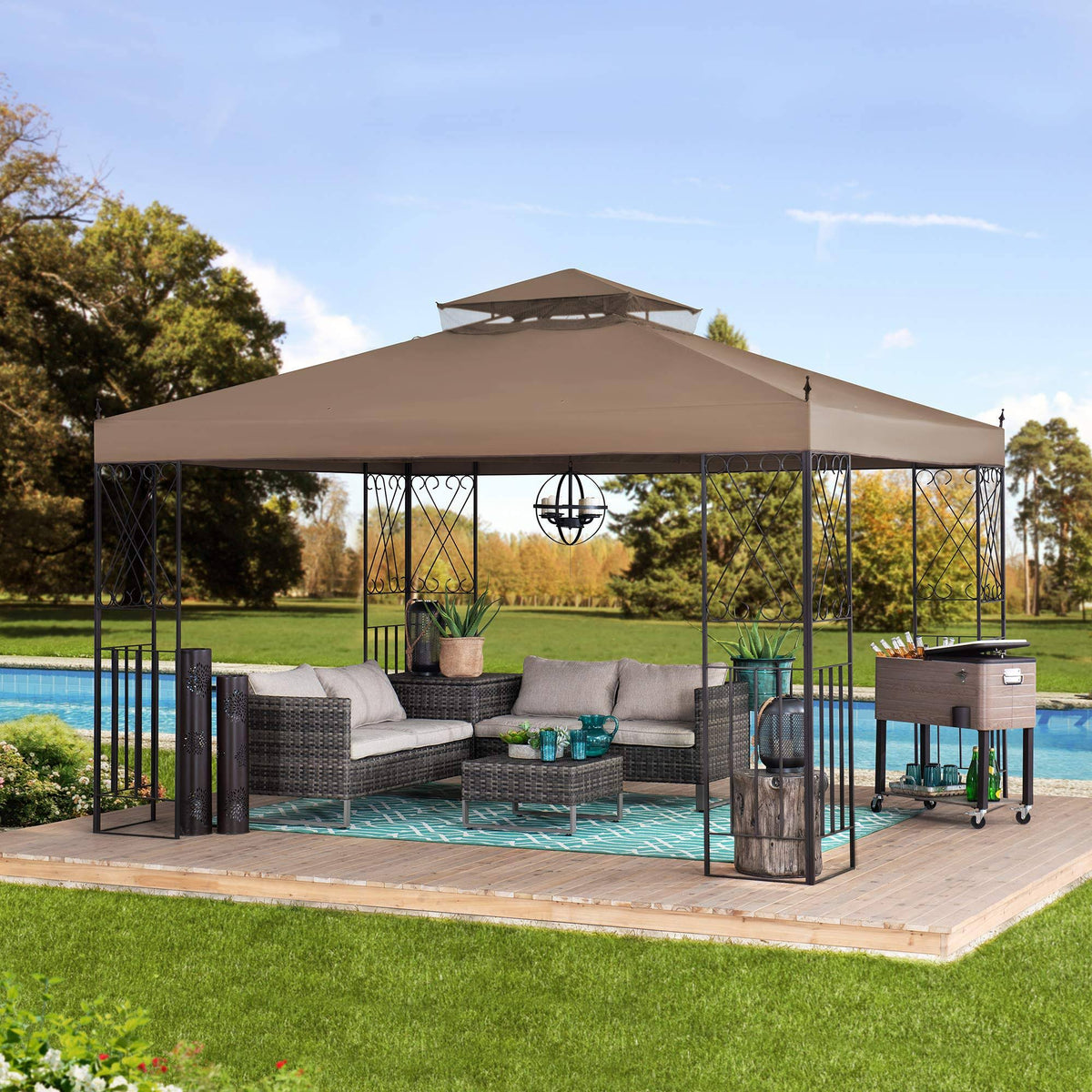 10 ft. x 12 ft. Steel Gazebo with 2-Tier Khaki Canopy C930