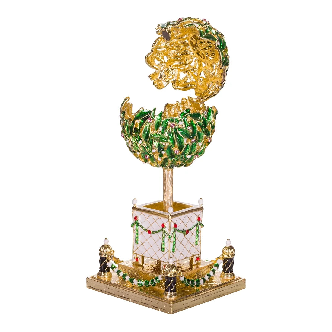 Faberge Style Egg Trinket Jewel Box with Bird 6.4'' U978