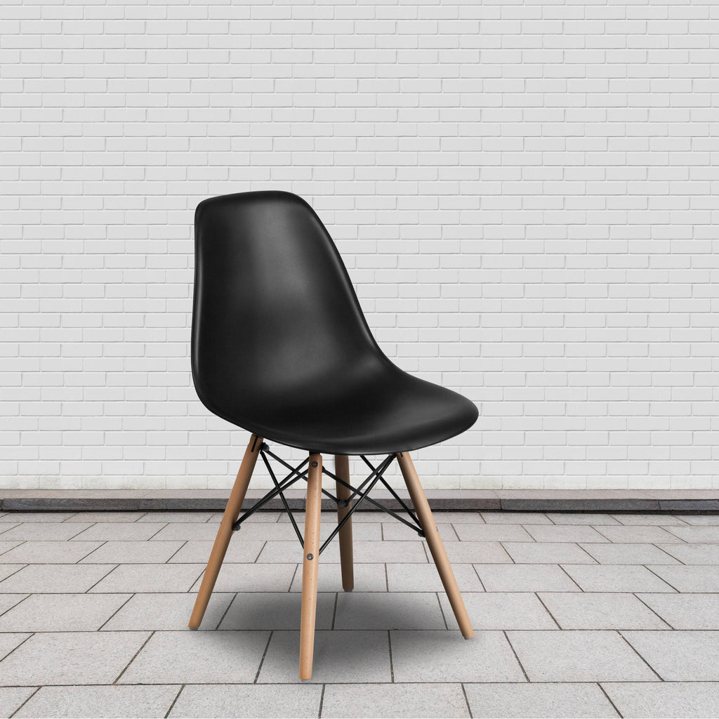 Gray Plastic Chair with Wood Base O81903