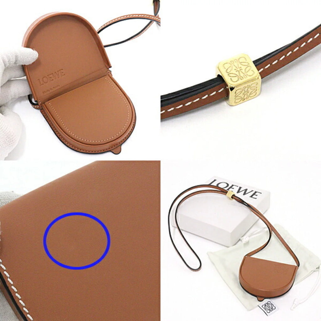 Pre-Owned Heel Pouch Mini Soft Calf Tan Neck Shoulder Crossbody Coin Case O5137