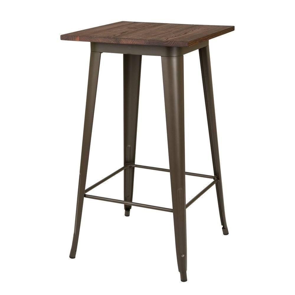 Farmhouse Metal Bar Table with Wood Top Y8960