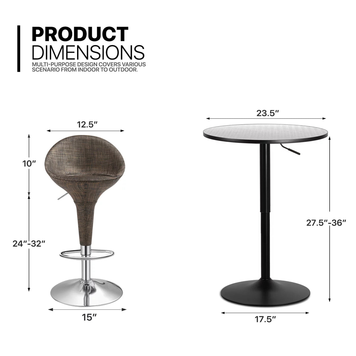 Set of 3 Brown Silver Bar Table and Chair Set B280999