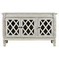 Solid Wood 3 Door Sideboard with Glass Inserts in White P758