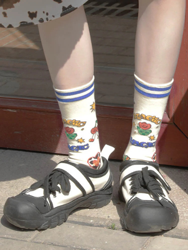 Cute Cartoon Pattern Color Block Socks A22481