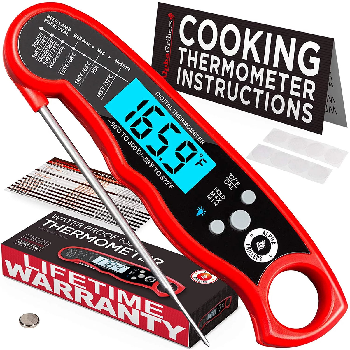 Instant Read Meat Thermometer with Backlight & Calibration V343604