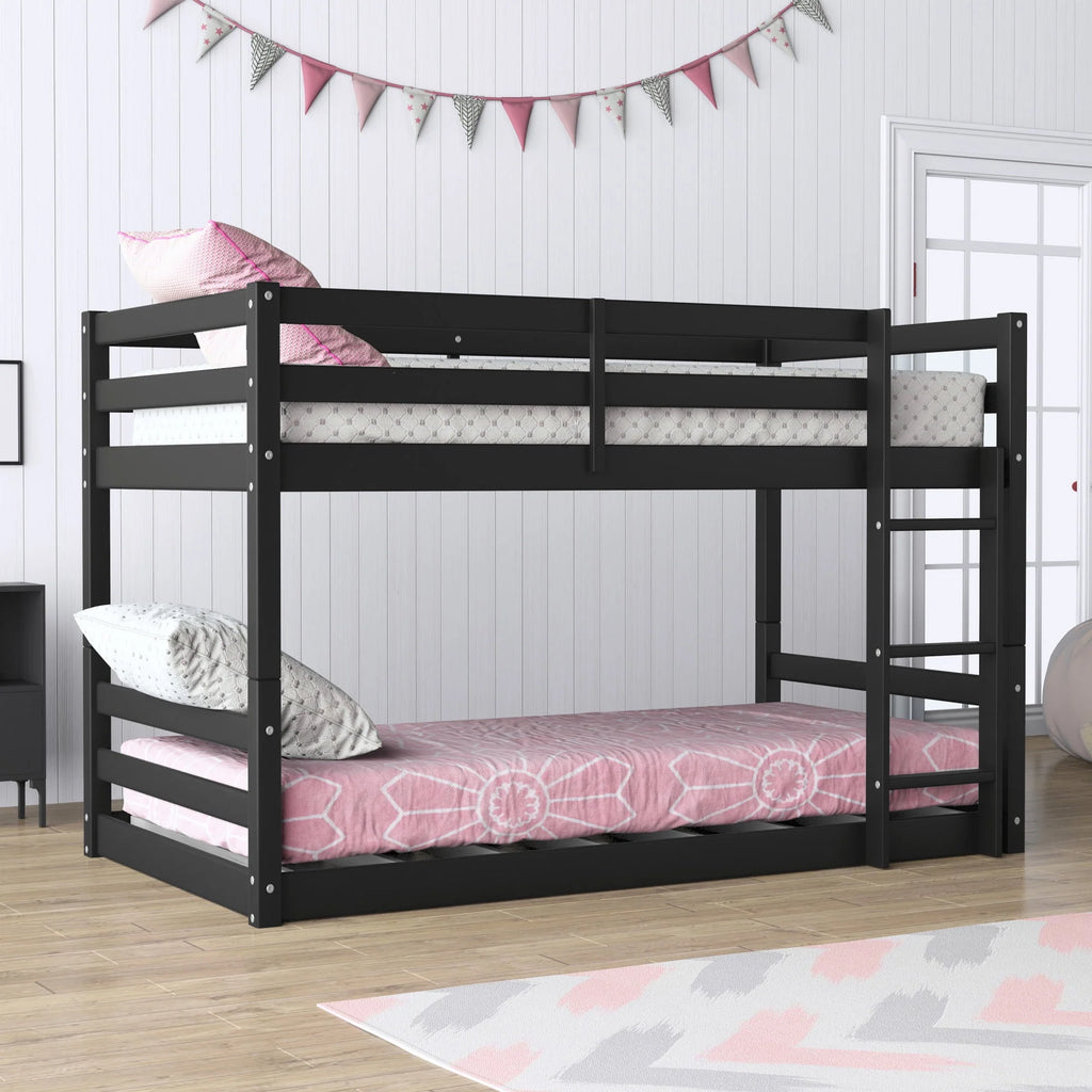 Black Wood Twin Over Twin Convertible Bunk Bed E963