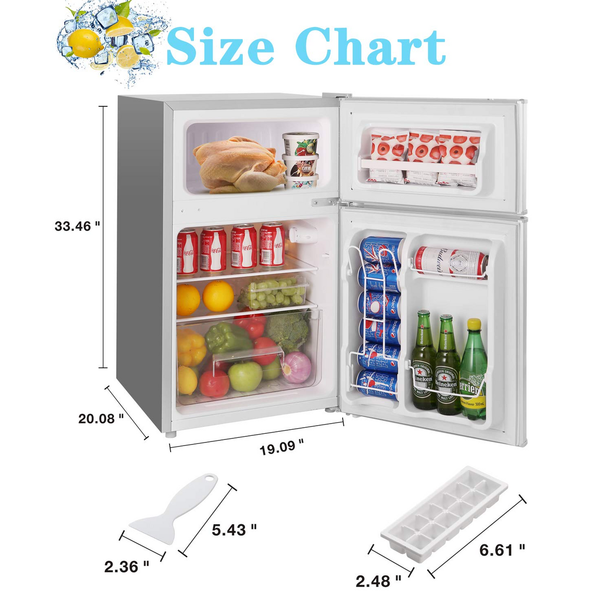 3.2 Cu.ft Double Door Compact Refrigerator with Removable Glass Shelves O99385
