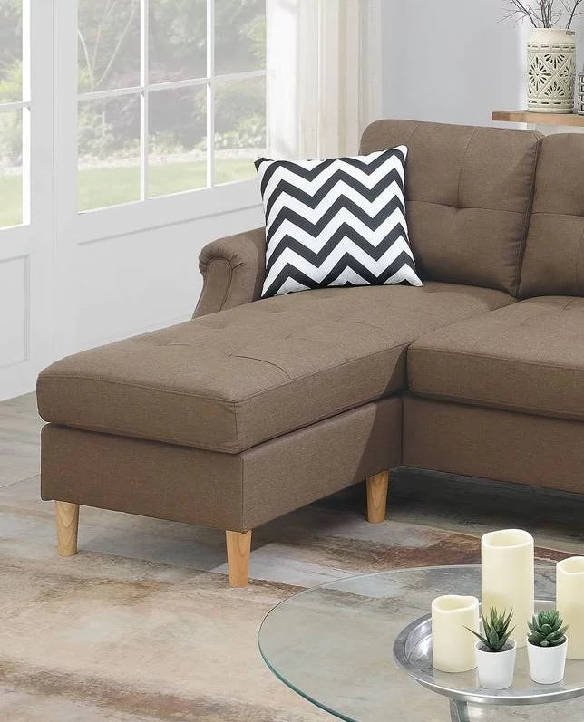 Light Coffee Polyfiber Reversible Sectional Sofa X561