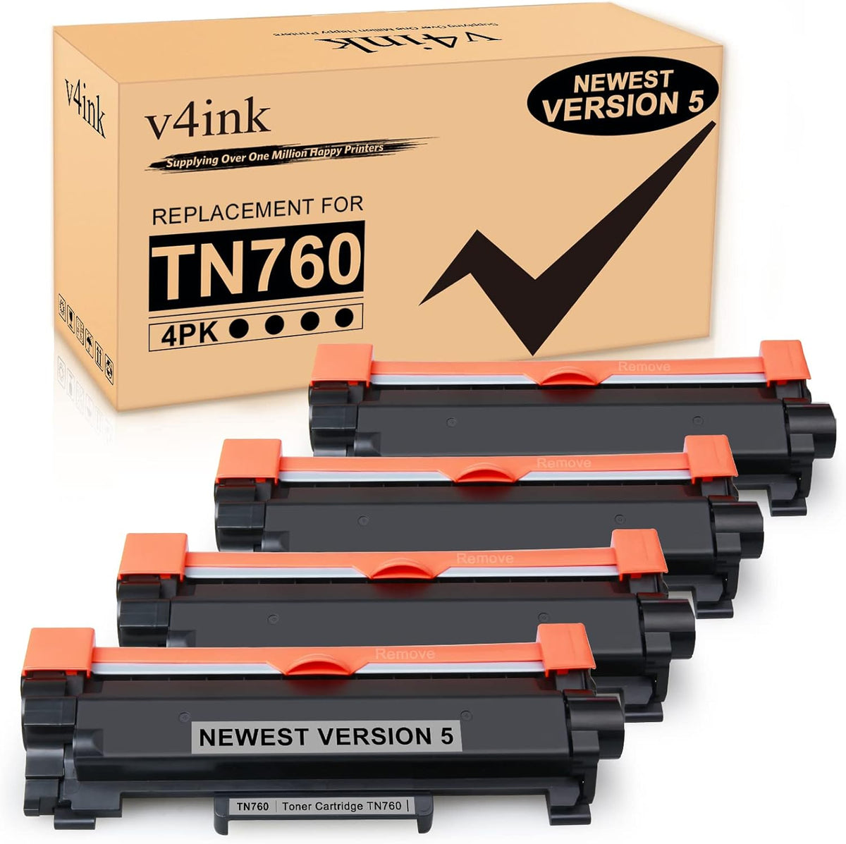 Compatible TN-760 Toner Cartridge Replacement for Brother Printers (4Pack Design V5) Pack of 2 P802913