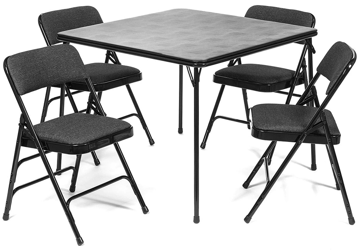 Black 5pc Folding Card Table and Padded Chair Set D4663