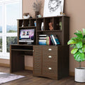 Walnut Computer Desk with Cabinet and Keyboard Tray S47713