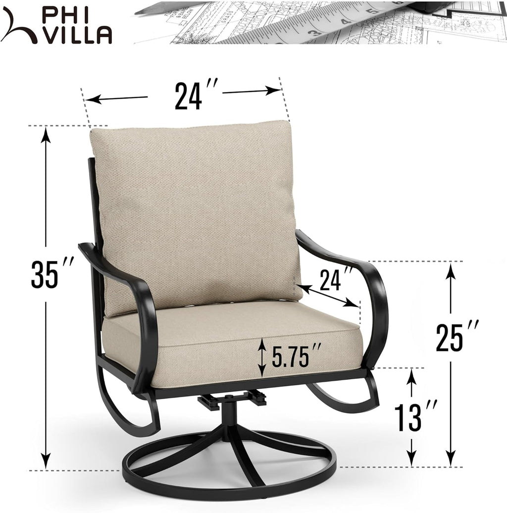Patio Furniture Chair Set for 2 with 2 Swivel Padded Sofa Chair N781719