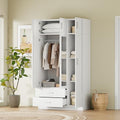 White 3-Door Wardrobe Closet with 1 Drawer and Top Cabinet G57865
