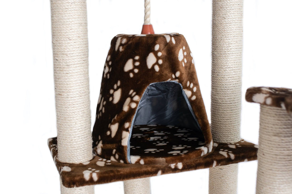 Saddle Brown/White Paw Print Cat Tree Y11069