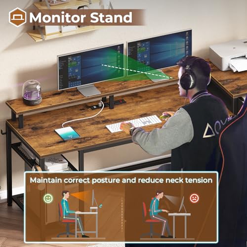 Rustic Brown Office Desk with Drawers and LED Lights G531
