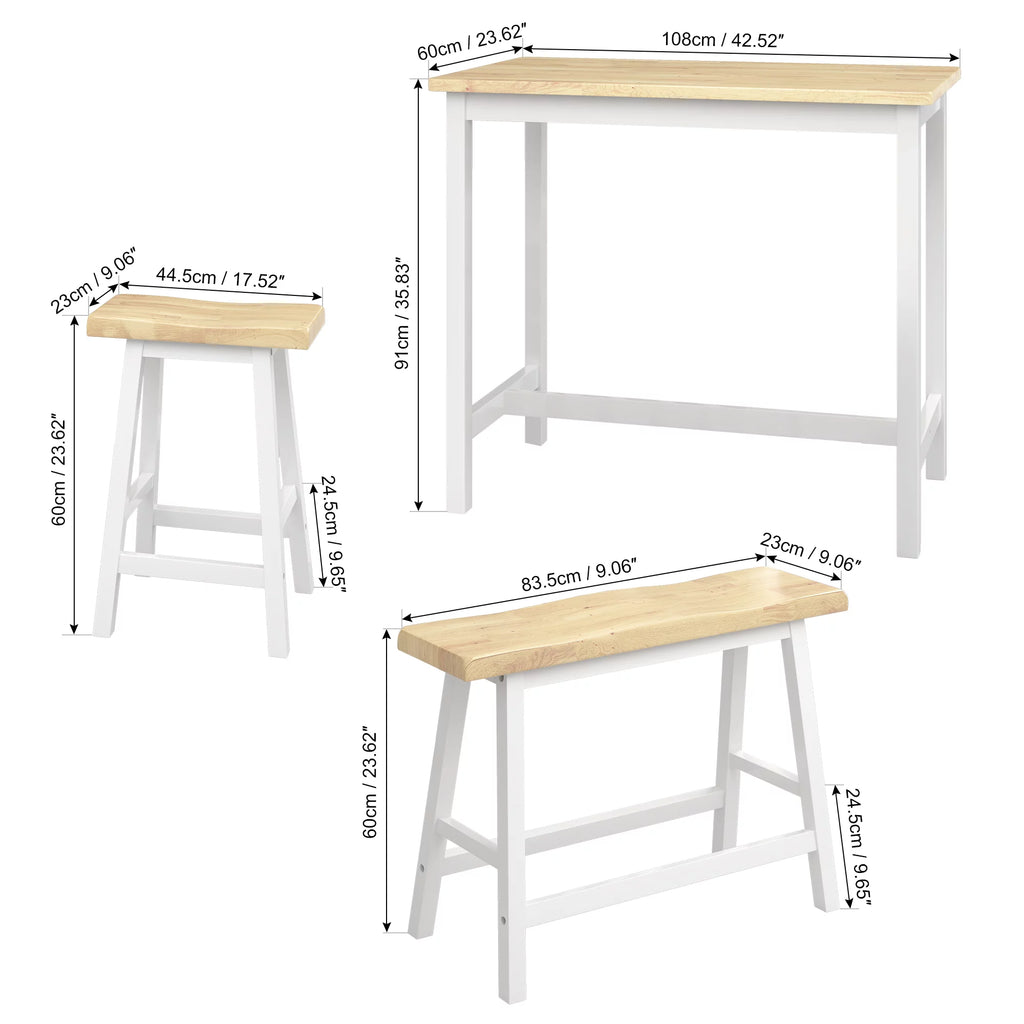 42" 4-Piece Wood Dining Table Set with Bench and 2 Stools M672478