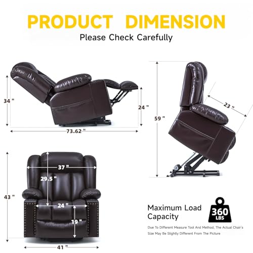 Large Power Lift Recliner Chair with Heated and Massage, Breathable Leather, Dark Brown A4908