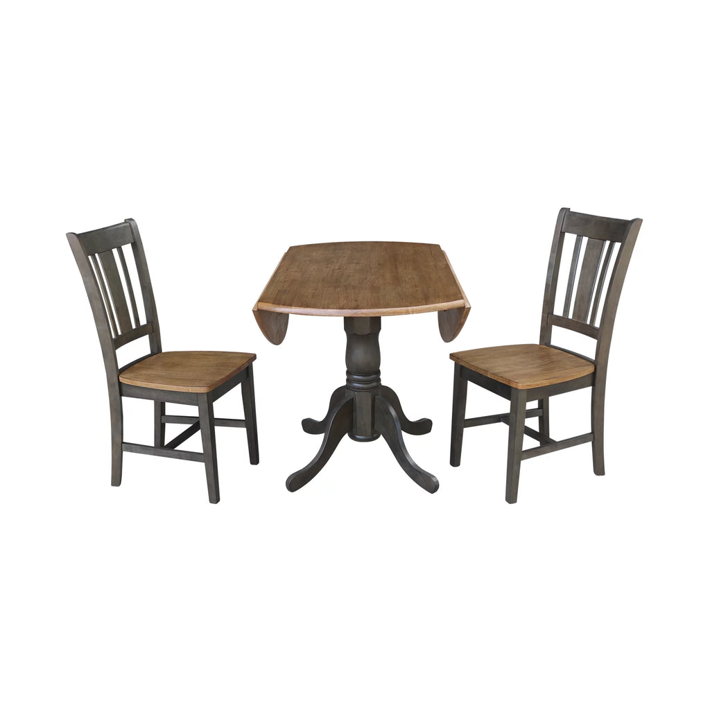 42" Wood Drop Leaf Table with 2 Side Chairs 3 Piece Set O766