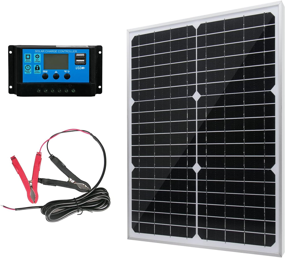 10W 12V Monocrystalline Solar Panel Battery Charger Kit with 10A Charge Controller + Extension Cable R147