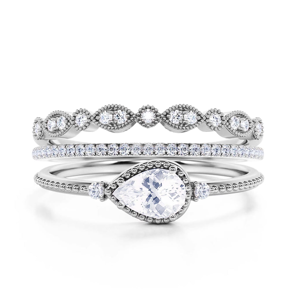 2.10 Carat Pear Cut Moissanite Engagement Ring in 10k Solid White Gold L419