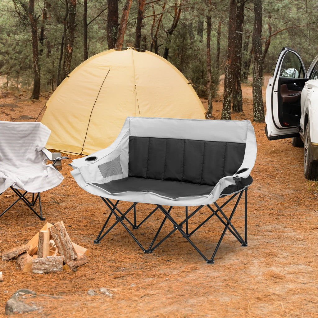 Portable 2 Person Folding Camping Sofa Chair with Carry Bag, Black P26561