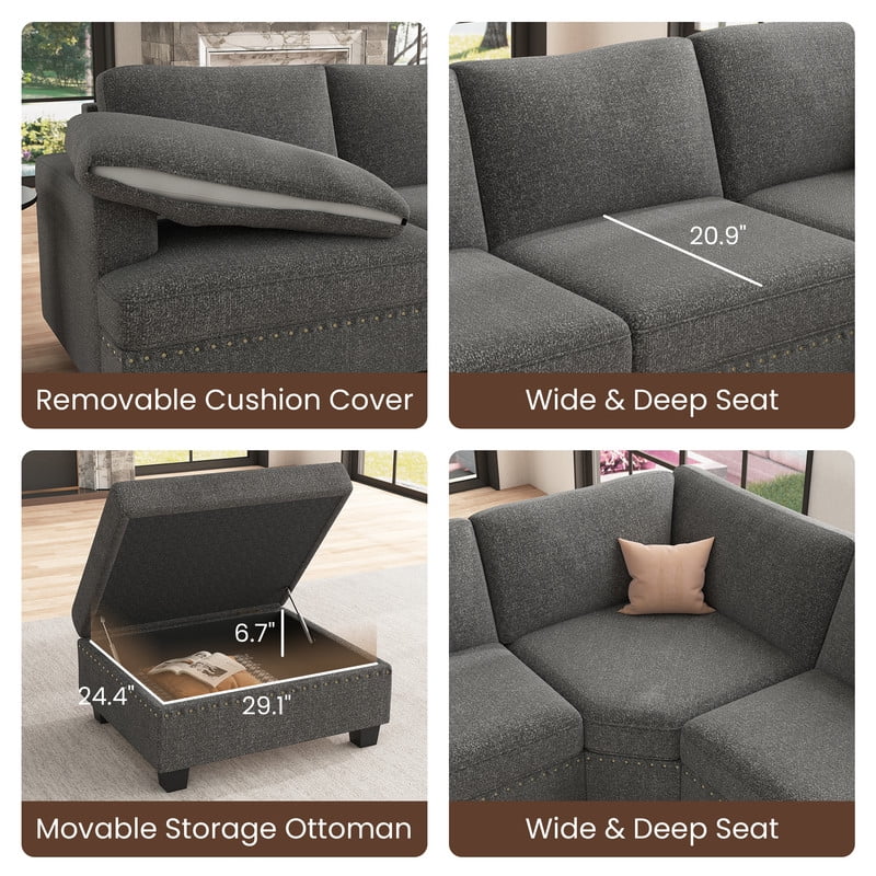 Light Grey Modular Sectional Sofa with Storage Ottoman I863540