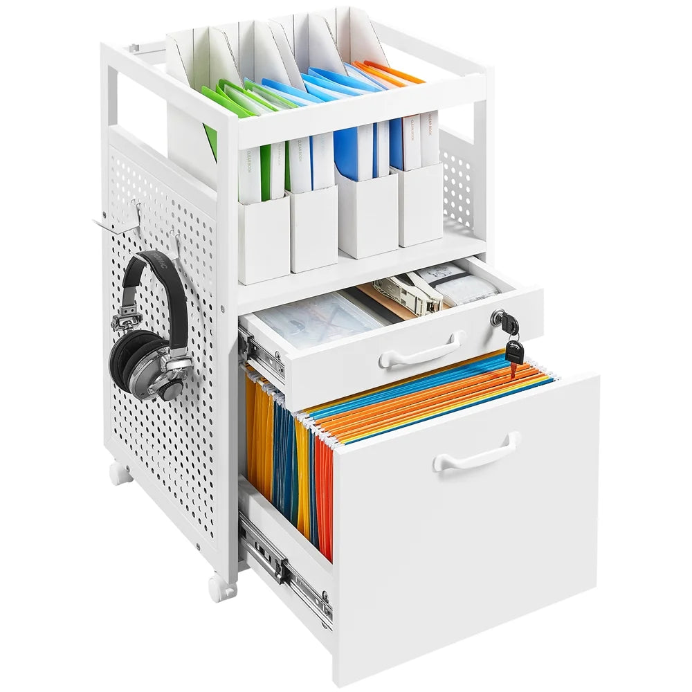 White Mobile File Cabinet with Open Storage Shelf Z18746