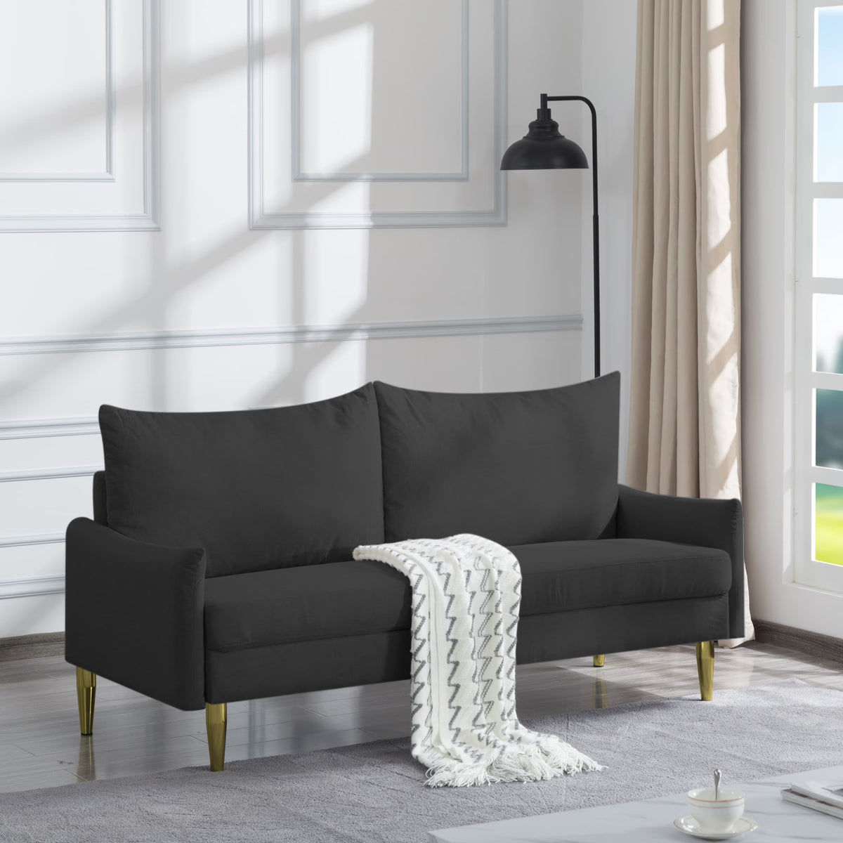 67.5” Couch with Removable Washable Back Cushion Cover, Manufactured Wood Frame, Tapered Metal Legs (Dark Grey) E40059