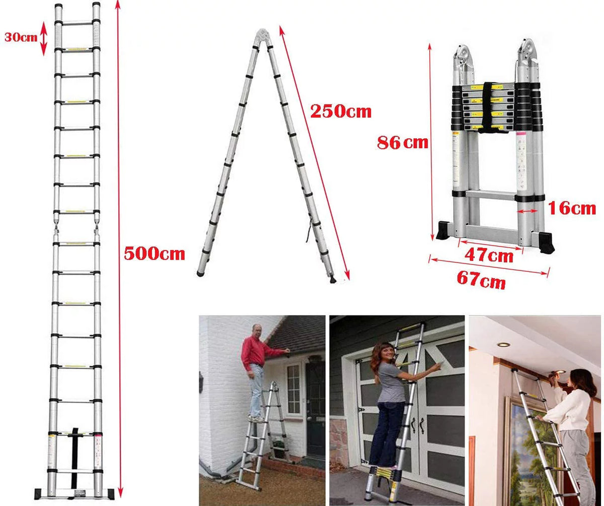 16.5FT Aluminum Telescoping Extension Ladder 330lbs W4295