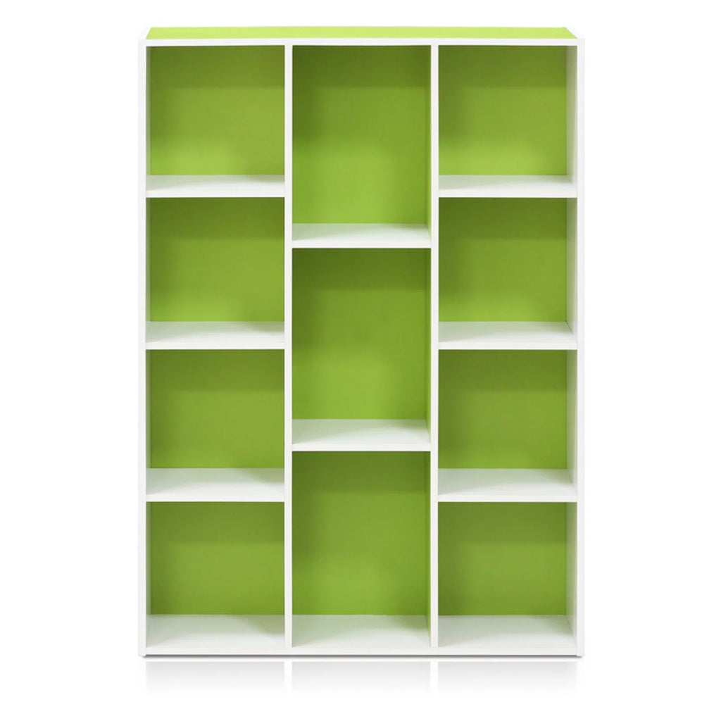 White Green 11 Cube Reversible Open Shelf Bookcase U808277