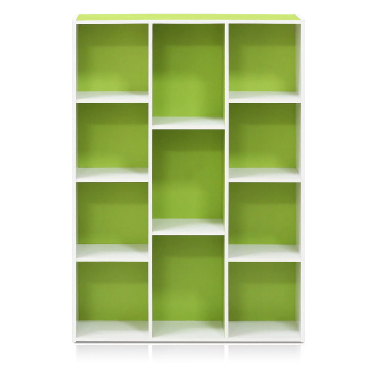 White Green 11 Cube Reversible Open Shelf Bookcase U808277