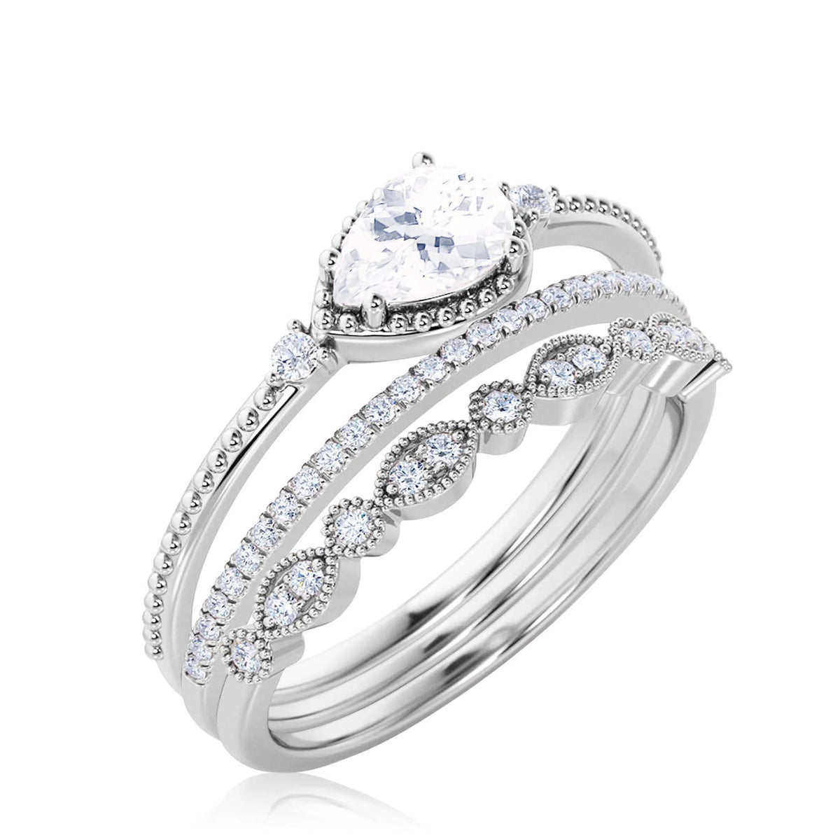2.10 Carat Pear Cut Moissanite Engagement Ring in 10k Solid White Gold L419
