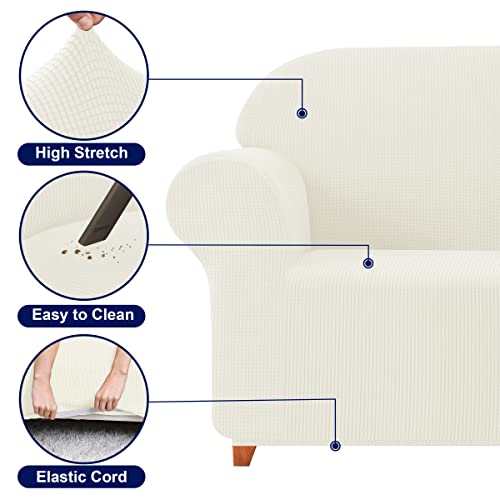 Ivory Stretch Couch Cover Set 1 Piece Sofa Slipcover with Cushion Cover for 2 Cushion Loveseat U35431