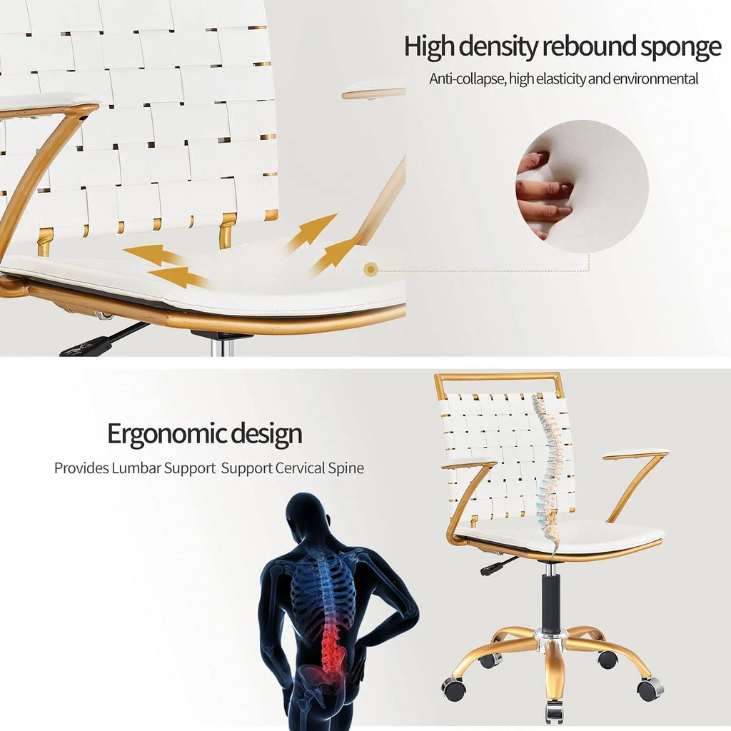White Ergonomic Leather Office Chair with Lumbar Support S6296