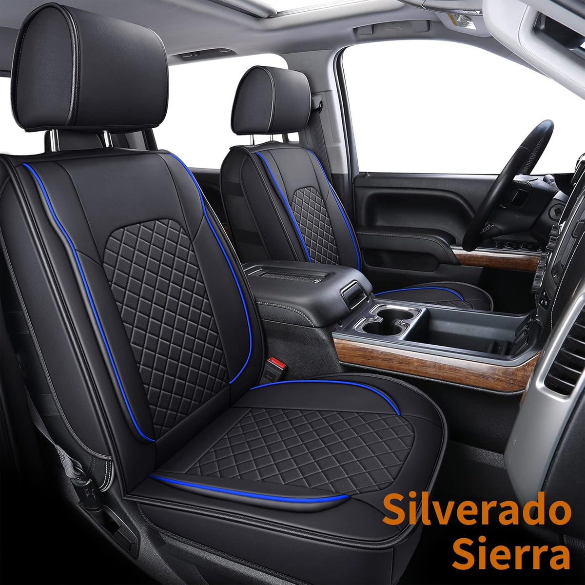 Black Faux Leather Seat Covers with Center Console Cover B328
