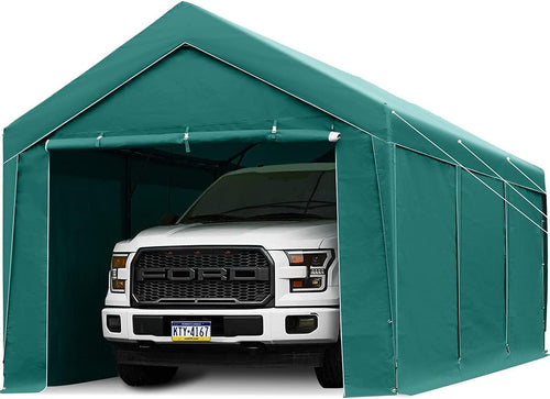 10 x 20 ft Heavy Duty Carport Canopy with Removable Sidewalls and Doors and 4 Sandbags J870868