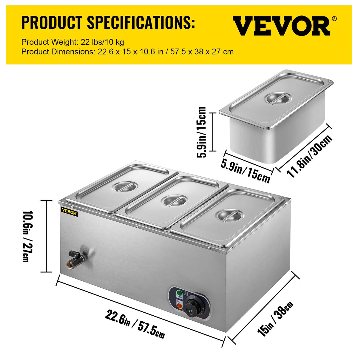 Food Warmer Bain Marie Steam Table 3-pan 850w T808