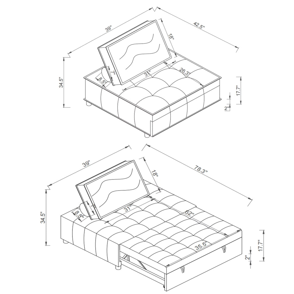 Faux Leather Ottoman Sofa Bed T2282