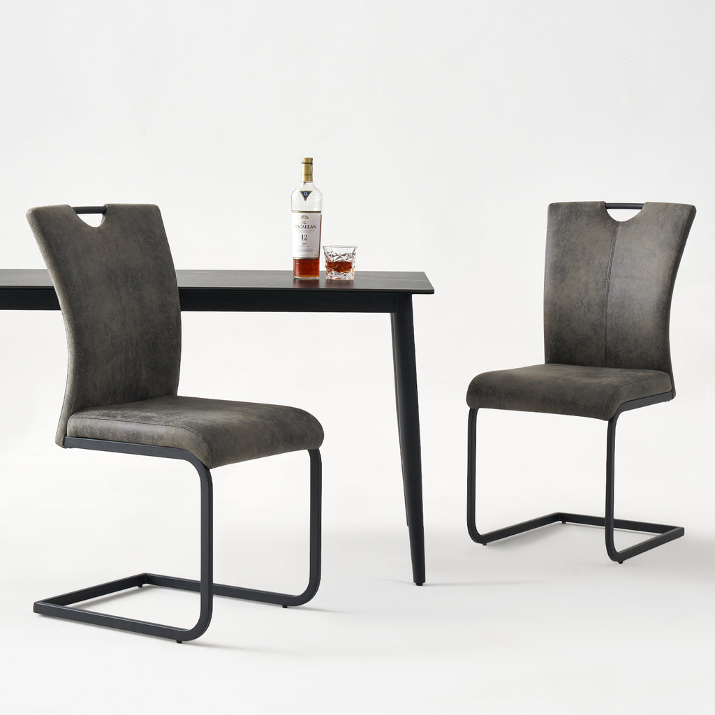 Vintage Fabric Dining Chairs Set of 4 with Handle, High Back Chair, Armless Cantilever Chairs, Grey Q345203