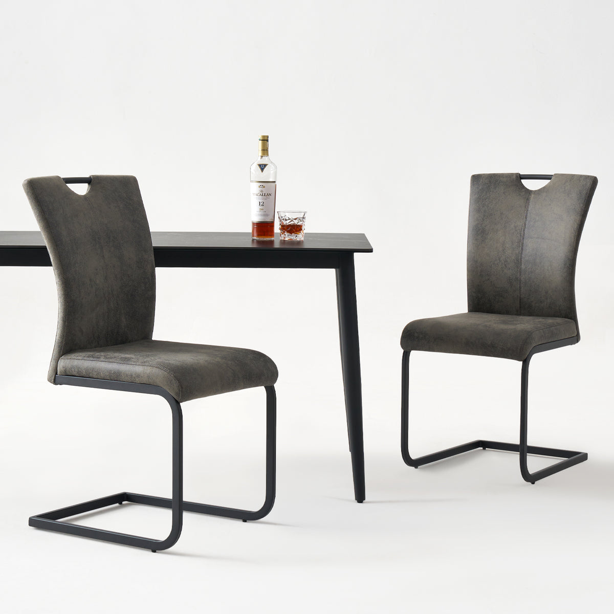 Vintage Fabric Dining Chairs Set of 4 with Handle, High Back Chair, Armless Cantilever Chairs, Grey Q345203