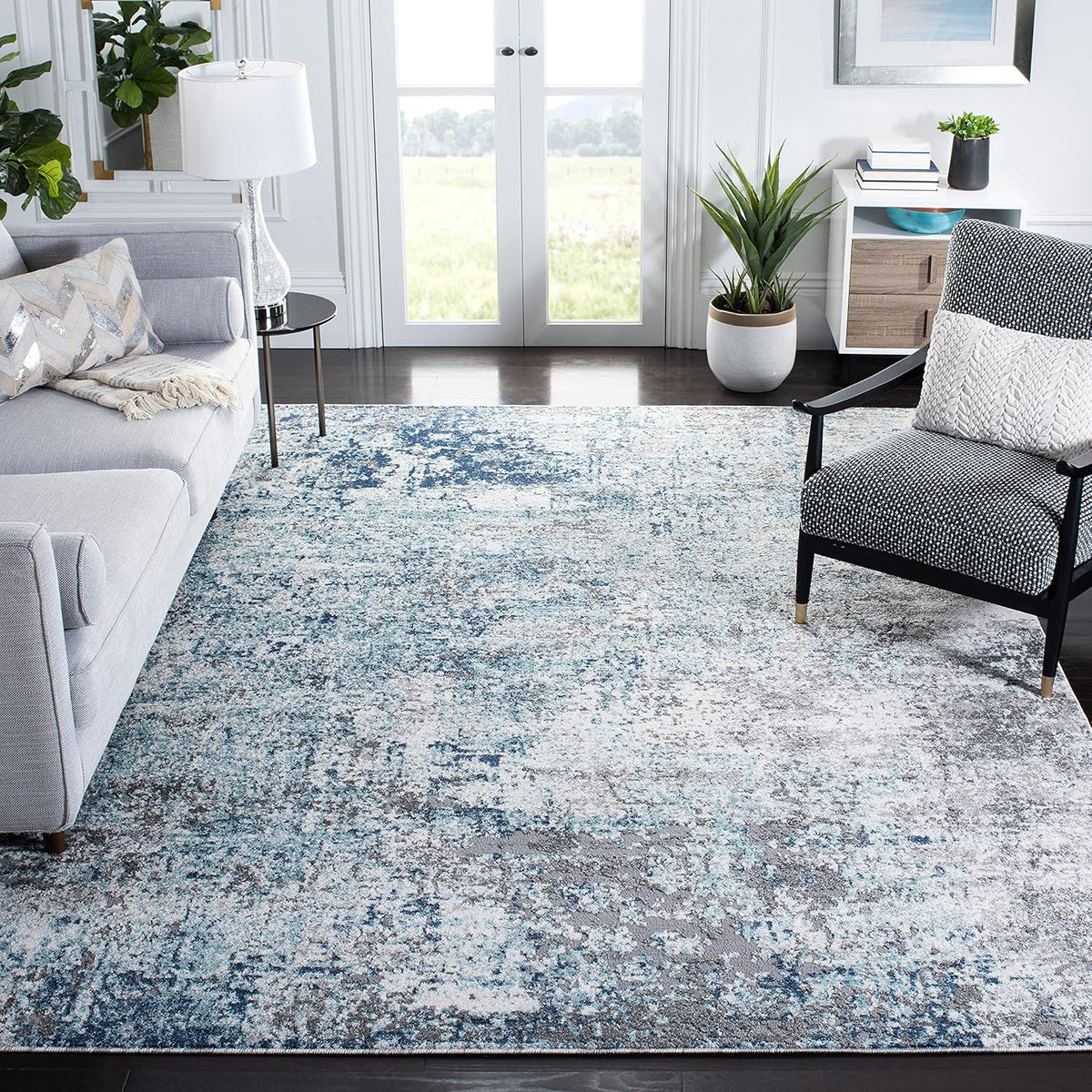 12' x 15' Light Blue/Grey Non-Shedding Area Rug Q5107