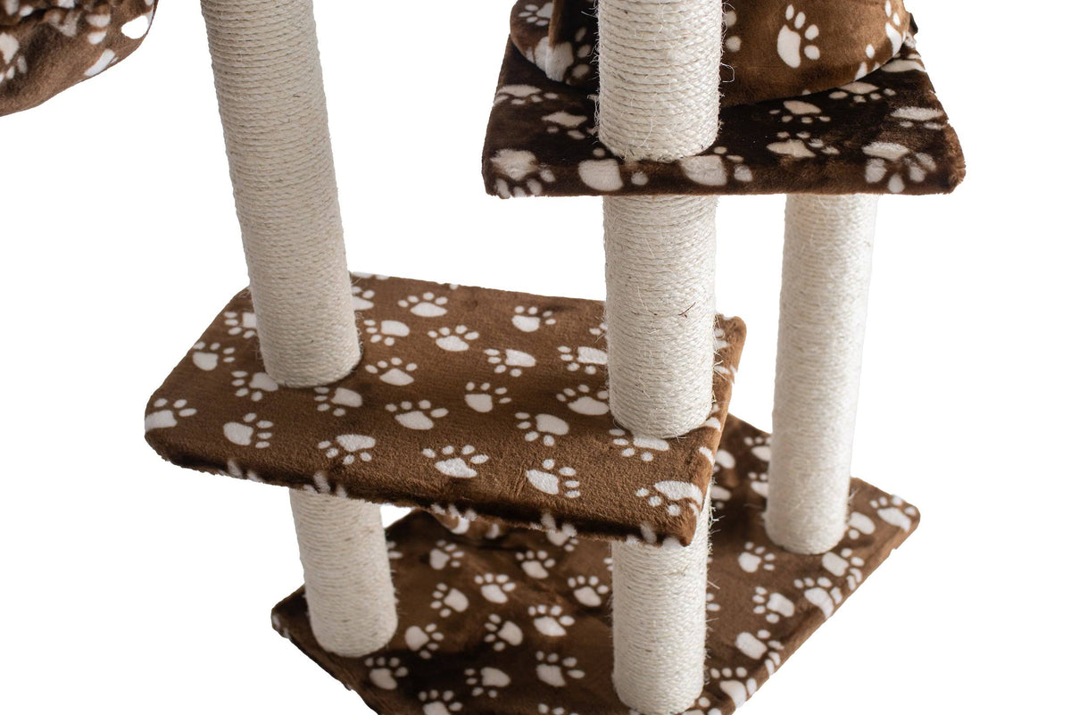 Saddle Brown/White Paw Print Cat Tree Y11069