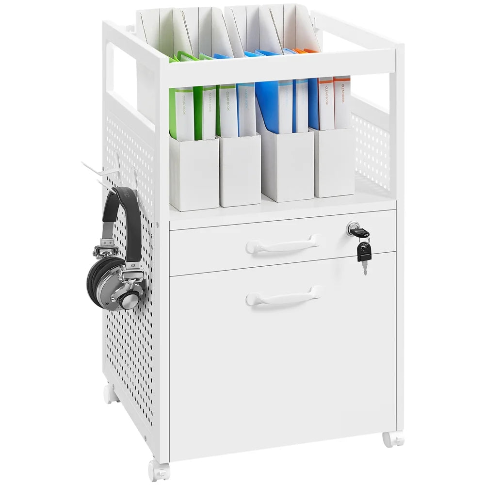 White Mobile File Cabinet with Open Storage Shelf Z18746