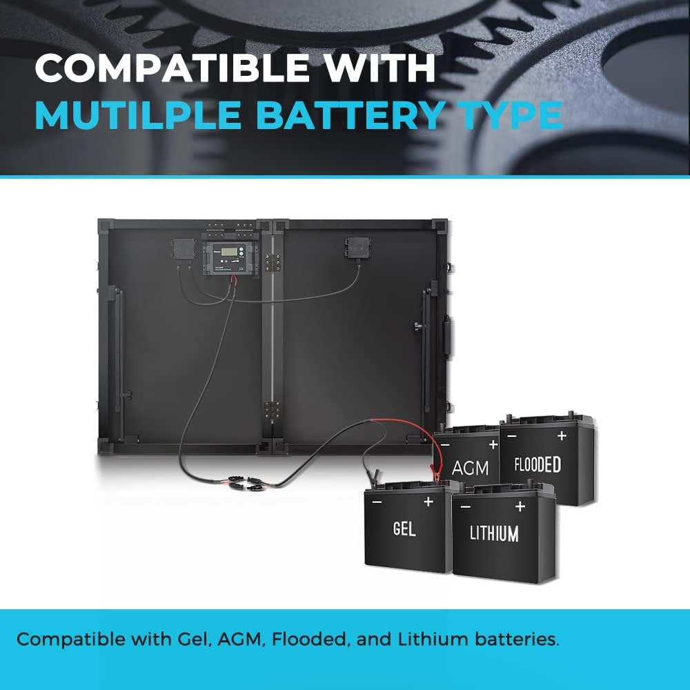 100 Watt 12 Volt Monocrystalline Foldable 2Pcs 50W Solar Panel Suitcase with Waterproof 20A Charger Controller H8695