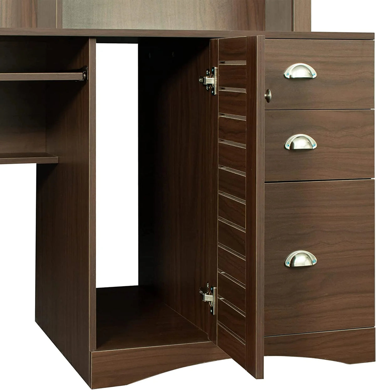 Walnut Computer Desk with Cabinet and Keyboard Tray S47713