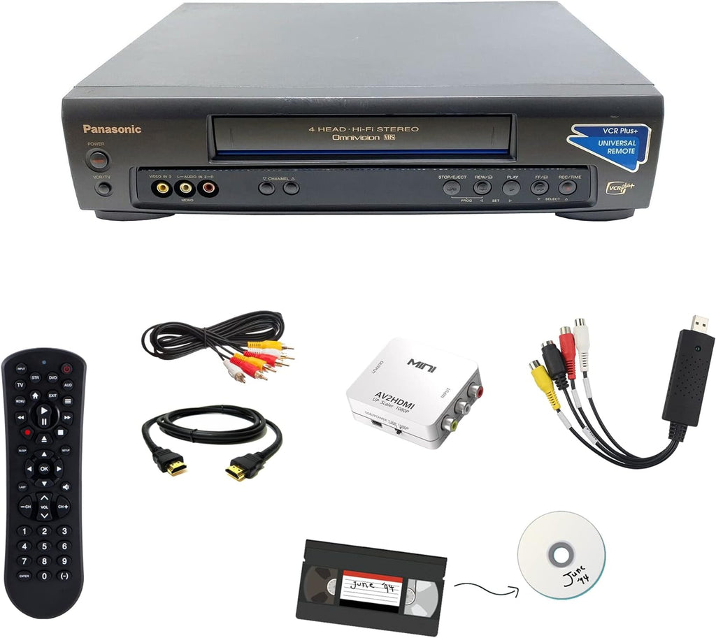 VCR VHS Transfer Bundle with Remote, USB Adapter, HDMI Converter X890235