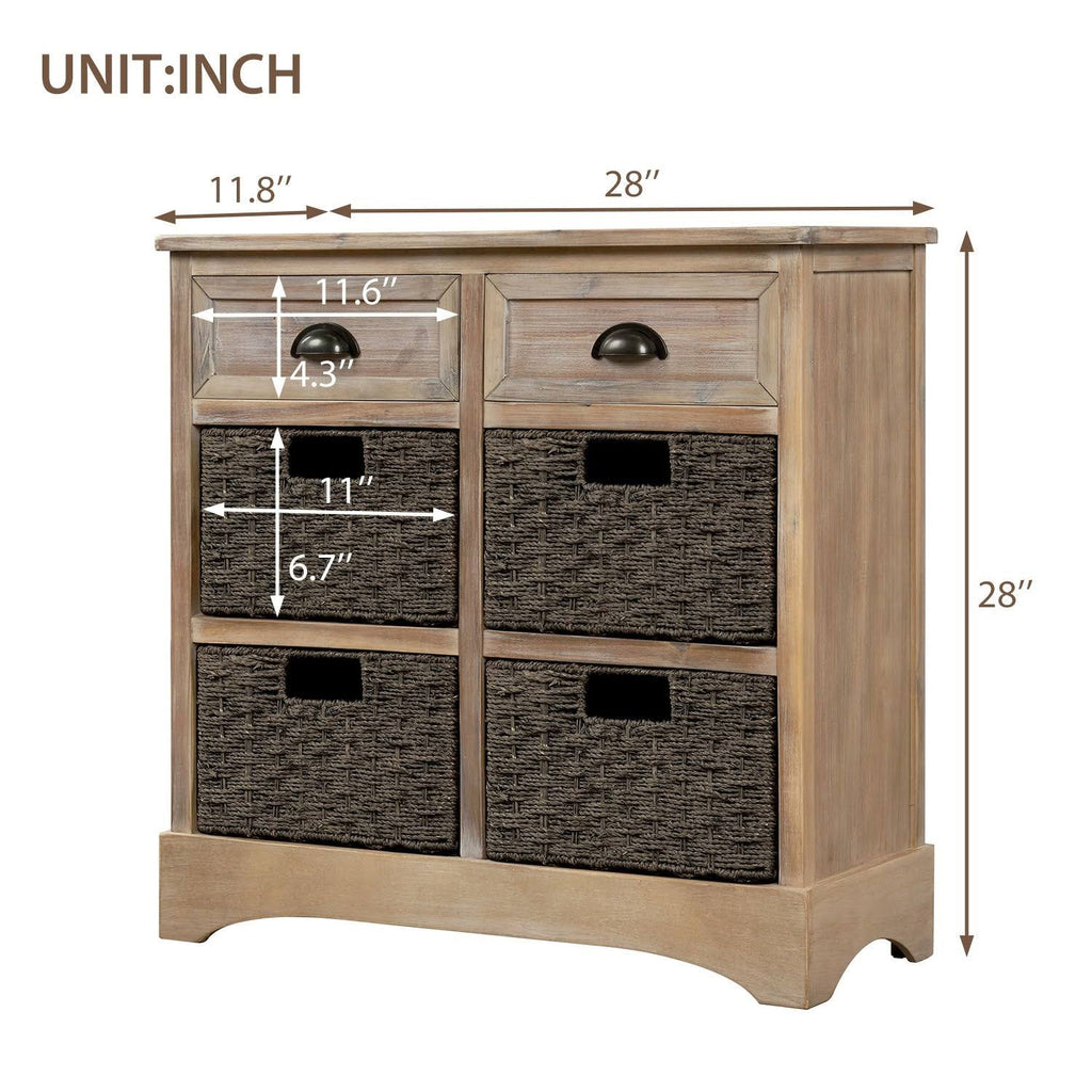 Rustic Storage Cabinet with 2 Drawers and 4 Fabric Basket V5072