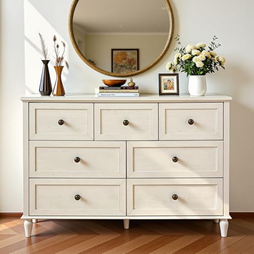 6 Drawer Wood Dresser with Gold Handles S1343