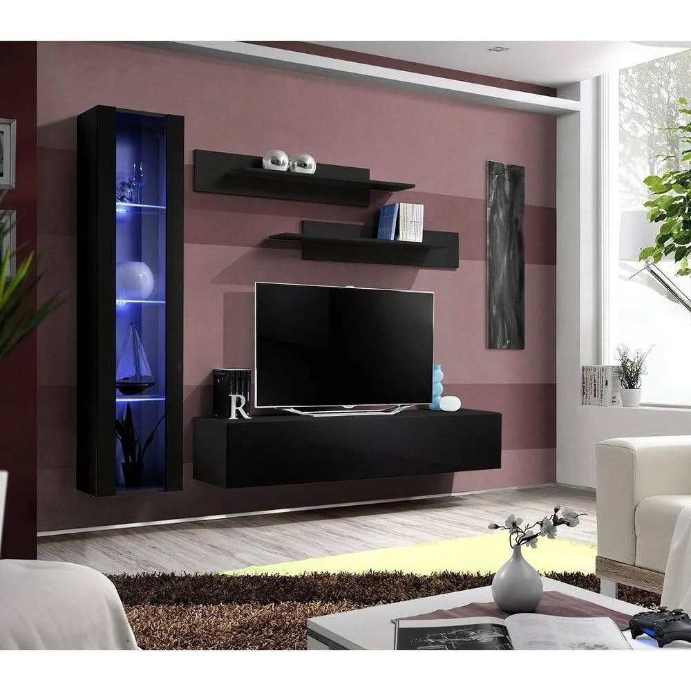 Black Wall Mounted Floating Entertainment Center U27890